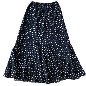 Chadwick’s Navy Ivory White Polkadot Maxi Skirt 6 Stretch Lined Elastic Waist